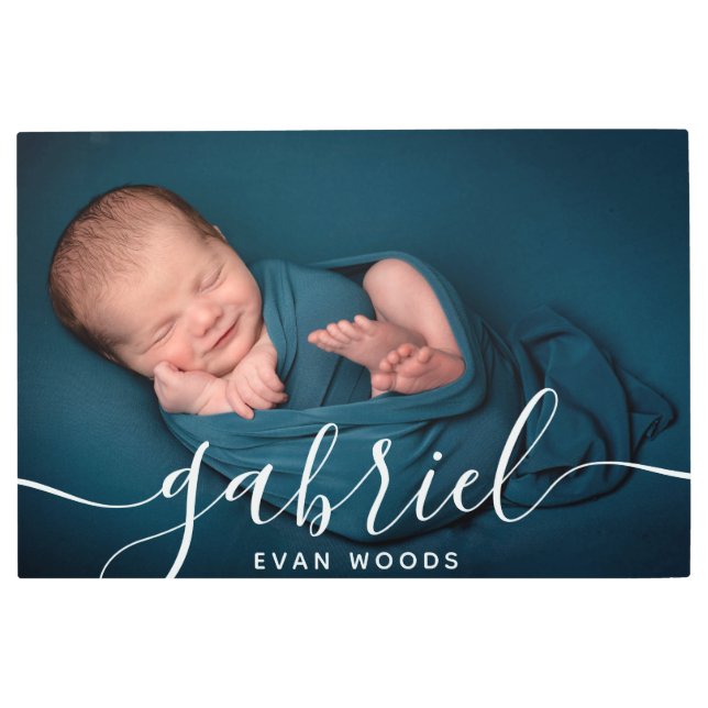 Impresión En Metal Plantilla de nombre de bebé de foto personalizado  (Anverso)