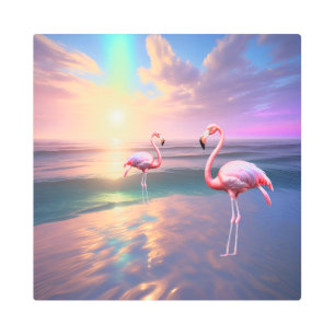 Impresión En Metal Playa Flamingo