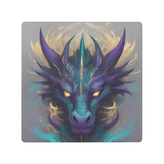 Impresión En Metal Poderosa cabeza mítica del dragón (Anverso)