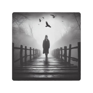 Impresión En Metal Poema de Halloween Edgar Allan Poe Raven