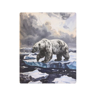 Impresión En Metal Polar Bear on Ice Arctic Wildlife Metal Wall Art