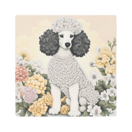 Impresión En Metal Poodle en flores caprichosas