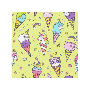 Impresión En Metal Pop Cute Ice Cream: Patrón Animal