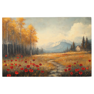 Impresión En Metal Poppies de pintura de prados de otoño vintage