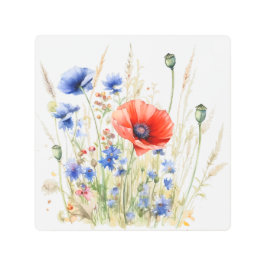 Impresión En Metal Poppies y Cornflowers: Acuarela Rustic Meadow