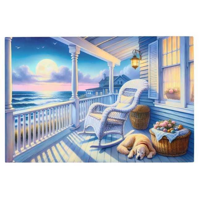 Impresión En Metal Porche costero iluminado por luna con vistas al pe (Anverso)