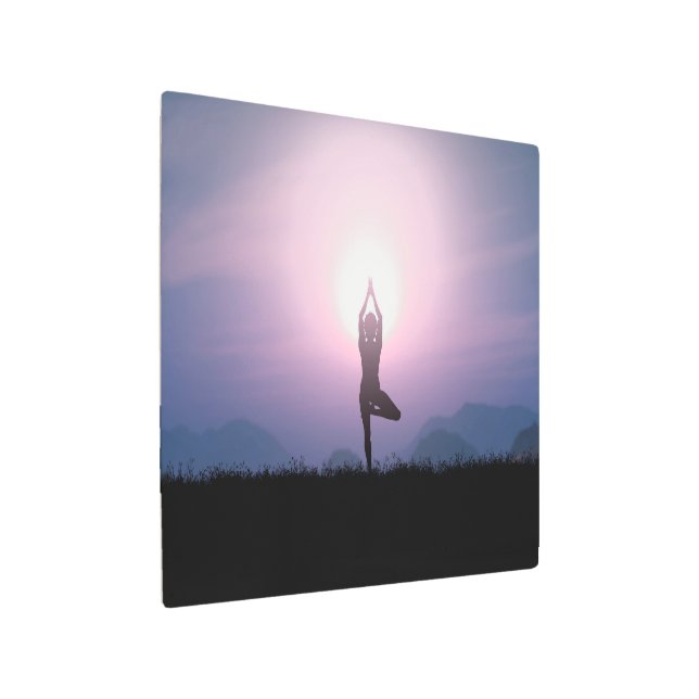 Impresión En Metal Pose Vrksasana Black Purple (Angulado)