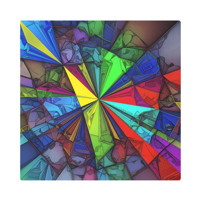 Impresión En Metal Prismatic Starburst — Abstract Stained Glass Art (Anverso)