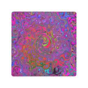 Impresión En Metal Psicodelia Groovy Magenta Retro Bañón Líquido