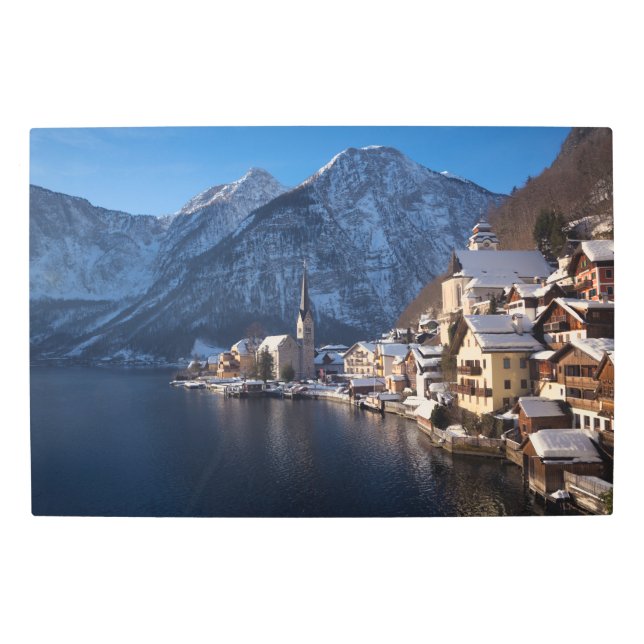Impresión En Metal Pueblo de Hallstatt en la nieve en invierno (Anverso)