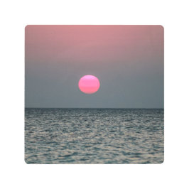 Impresión En Metal puesta de sol de playa de color rosa y gris
