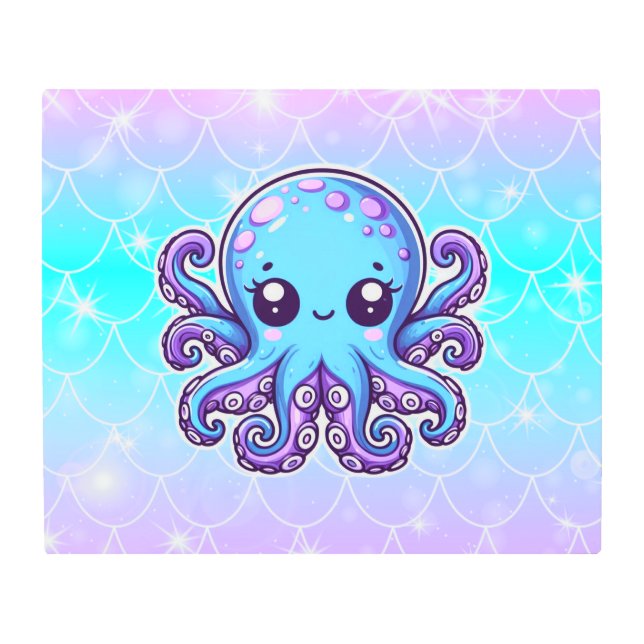 Impresión En Metal Pulpo azul lindo (Anverso)