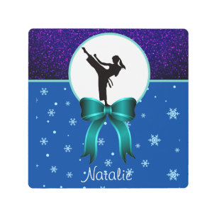 Impresión En Metal Purpurina de Chicas de karate y copo de nieve