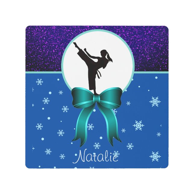 Impresión En Metal Purpurina de Chicas de karate y copo de nieve (Anverso)