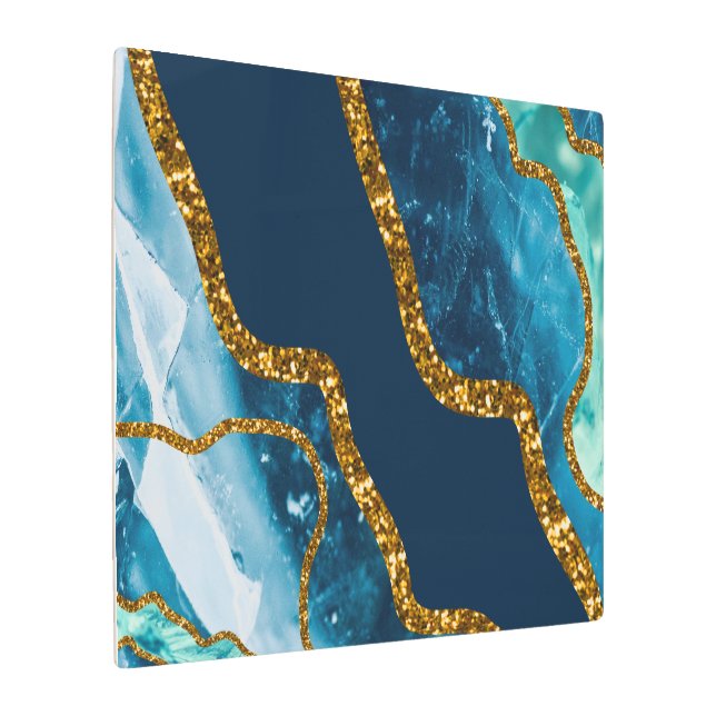 Impresión En Metal Purpurina Geode de la Agate Azul y Oro (Angulado)