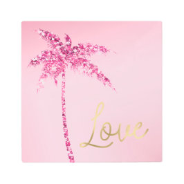 Impresión En Metal Purpurina rosa Palm Tree Ombre Ombre Amor