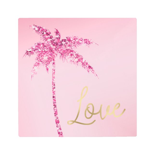 Impresión En Metal Purpurina rosa Palm Tree Ombre Ombre Amor (Anverso)