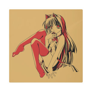 Impresión En Metal R & B Manga, Neko Catgirl Furry Loli Anime