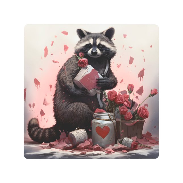 Impresión En Metal Raccoon con basura Día de San Valentín (Anverso)