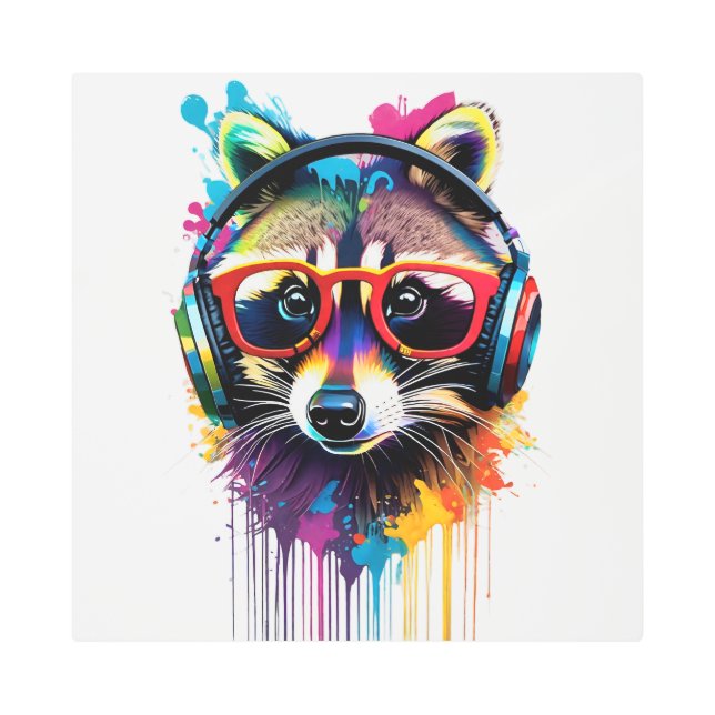 Impresión En Metal Raccoon en audífonos y gafas (Anverso)