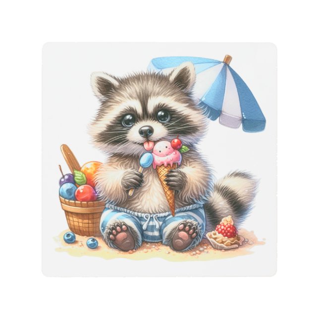 Impresión En Metal Racoon de tratamientos de verano (Anverso)