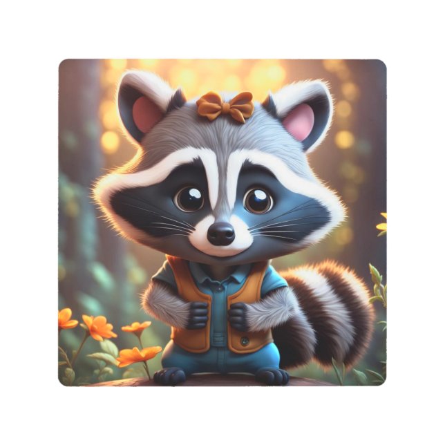Impresión En Metal Racoon en los bosques con ropa (Anverso)