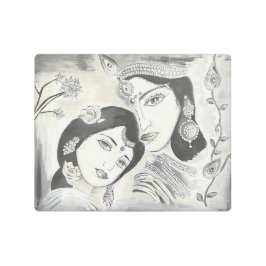 Impresión En Metal Radha Krishna blanco y negro