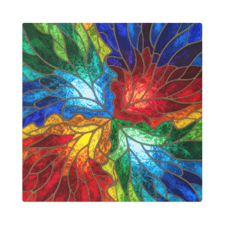 Impresión En Metal Radiant Mosaic Leafburst –Stained Glass Metal Wall