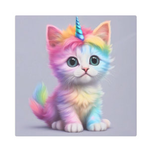 Impresión En Metal Rainbow Unicorn Kitten