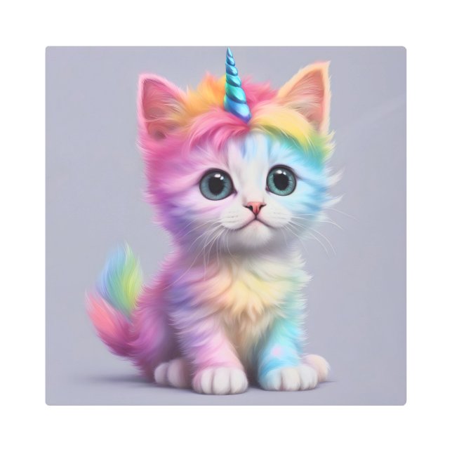 Impresión En Metal Rainbow Unicorn Kitten (Anverso)