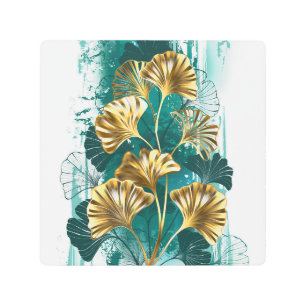 Impresión En Metal Rama con hojas doradas Ginko Biloba