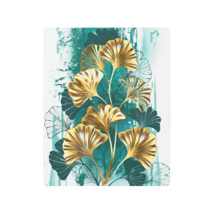 Impresión En Metal Rama con hojas doradas Ginko Biloba