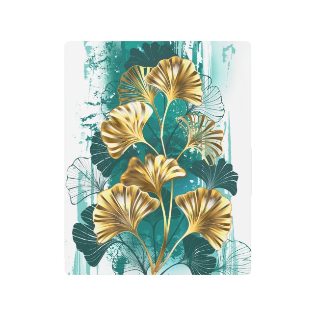 Impresión En Metal Rama con hojas doradas Ginko Biloba (Anverso)