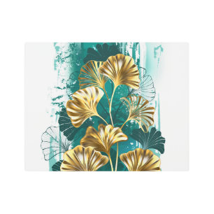 Impresión En Metal Rama con hojas doradas Ginko Biloba