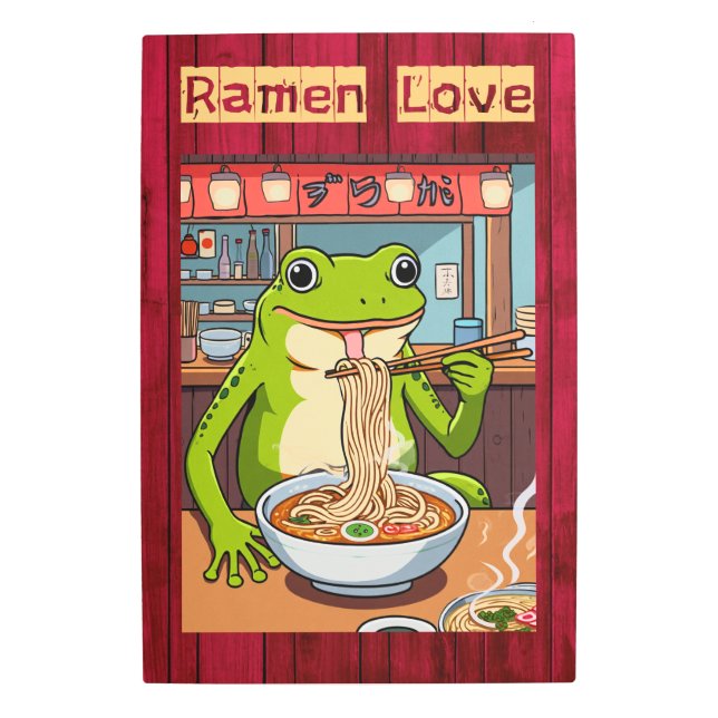 Impresión En Metal Rana comiendo Ramen la barra de fideos japonesa (Anverso)