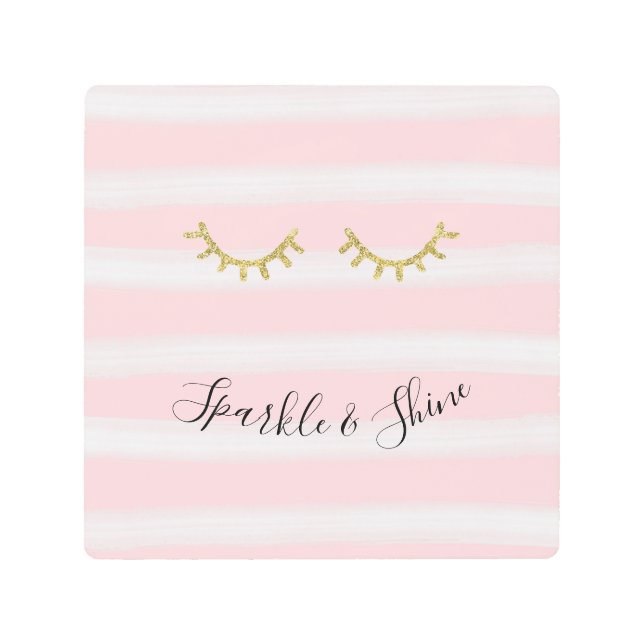 Impresión En Metal Rayas rosadas Purpurina dorado Eyelashes (Anverso)