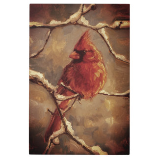 Impresión En Metal Red Cardinal Bird Oil Painting – Winter Branch
