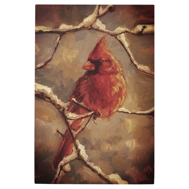 Impresión En Metal Red Cardinal Bird Oil Painting – Winter Branch (Anverso)