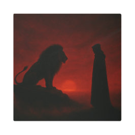 Impresión En Metal Red Sunset Lion and Wanderer – Dramatic Silhouette