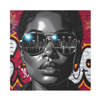 Impresión En Metal Reflection in Sunglasses of the City Skyline