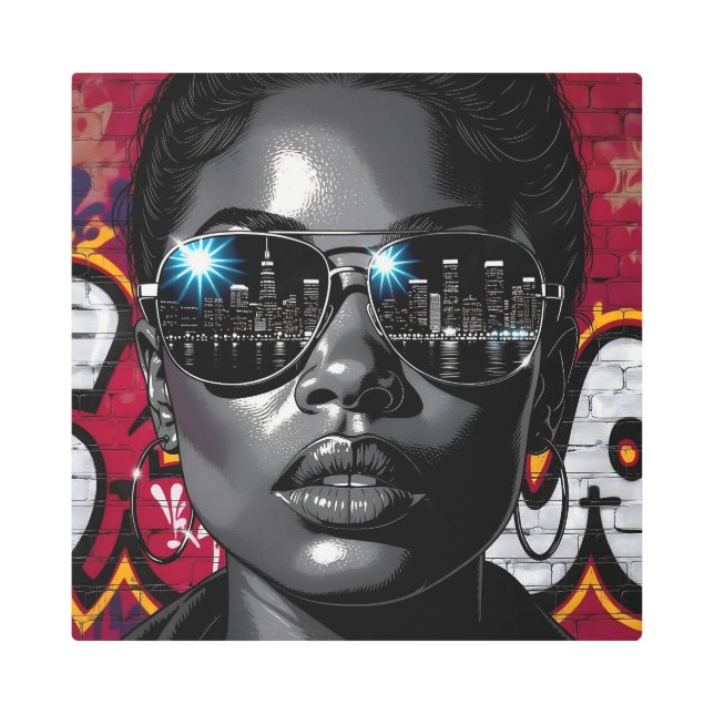 Impresión En Metal Reflection in Sunglasses of the City Skyline (Anverso)