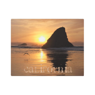 Impresión En Metal Reflexión sobre el atardecer en la costa de Califo