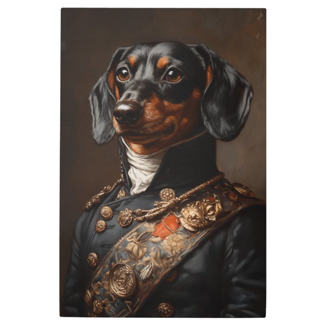 Impresión En Metal Regal Dachshund con uniforme militar napoleónico (Anverso)