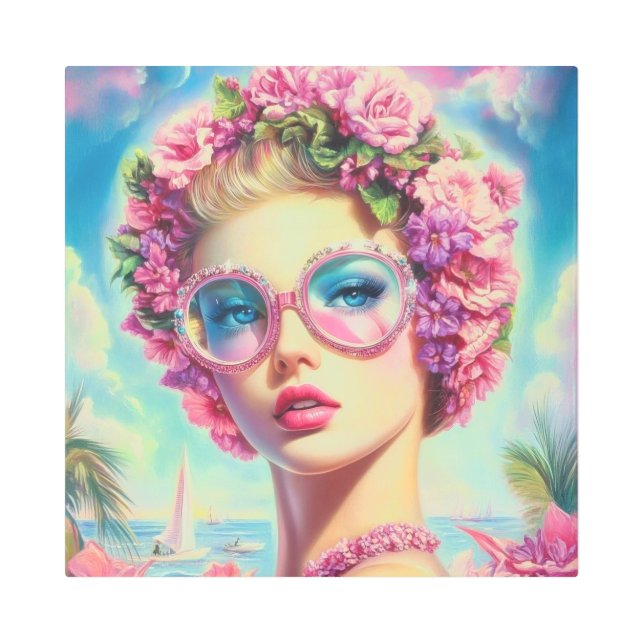 Impresión En Metal Reina del glamour tropical (Anverso)