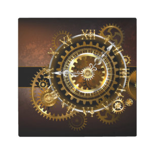 Impresión En Metal Reloj de vapor con engranajes antiguos