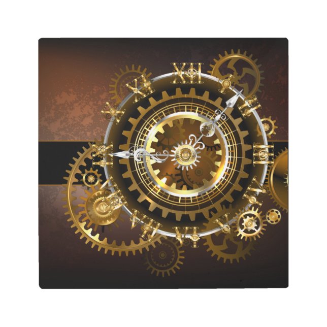 Impresión En Metal Reloj de vapor con engranajes antiguos (Anverso)