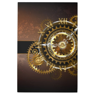 Impresión En Metal Reloj de vapor con engranajes antiguos
