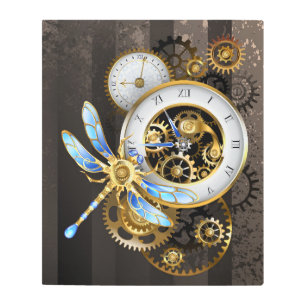 Impresión En Metal Reloj de vapor con libélula mecánica