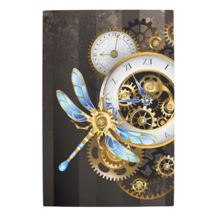 Impresión En Metal Reloj de vapor con libélula mecánica