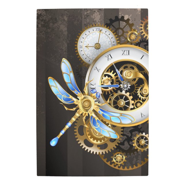 Impresión En Metal Reloj de vapor con libélula mecánica (Anverso)
